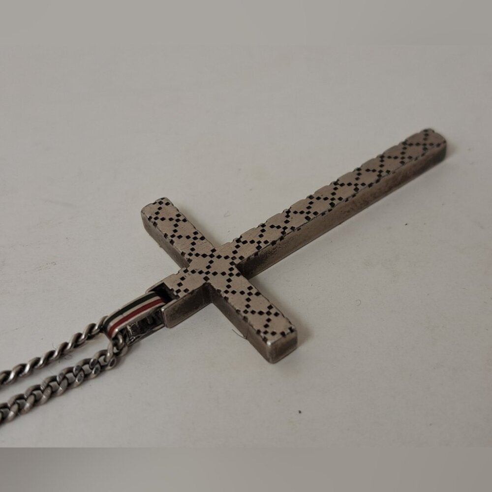 Gucci Diamantissima Cross Necklace 925 Silver Jewelry Unisex Italy - Picture 12 of 16